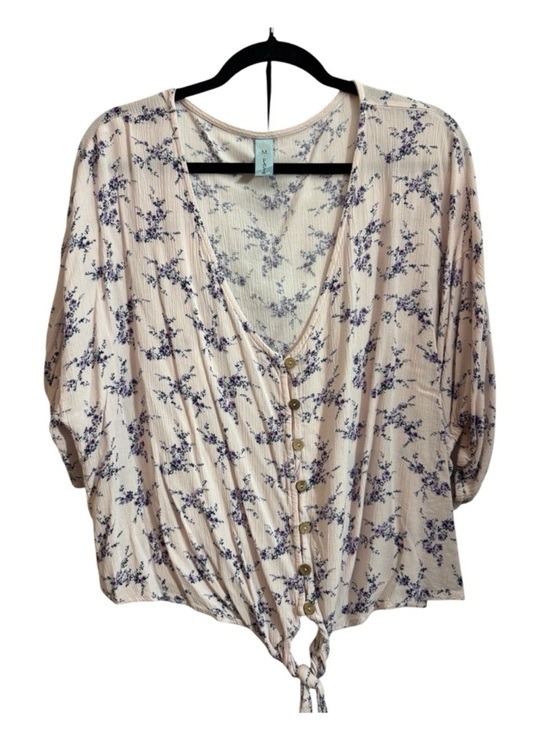 MFASIS Tops - Floral Tie Front Blouse Size 3X | Boho Button Front Top